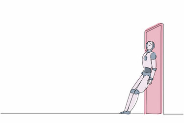 Continuous one line drawing robots standing vector