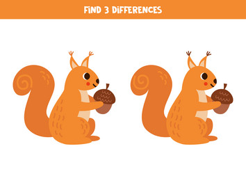 Find 3 differences between two cute cartoon Vector Image