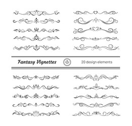 20 fantasy text delimiters borders vignettes vector image