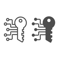 digital key with network line and solid icon web vector image