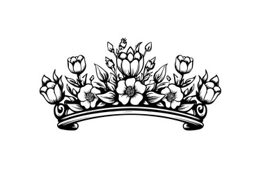 hand drawn flower crown ink sketch vintage
