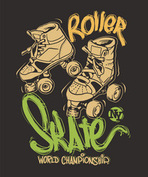 Roller Skate Print - Grunge Style Vector Image