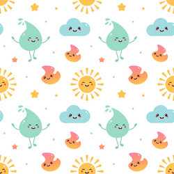 Sun cloud drop fire characters funny pattern vector