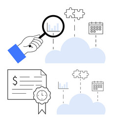 analyzing cloud data with magnifying glass vector image