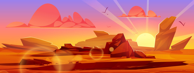 hot dry sunrise desert landscape under blazing sun vector