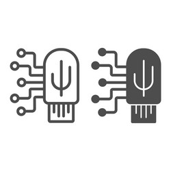 Digital security key on a usb flash drive line vector