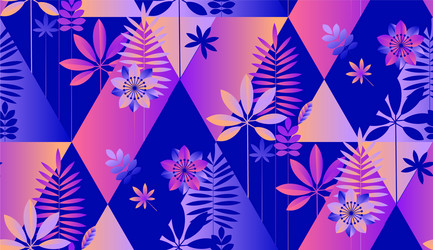 Neon tropical foliage and florals seamless pattern vector