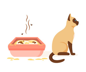 Cat not using dirty litter box wrong way vector