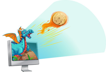 computer screen with dragon and comet vector