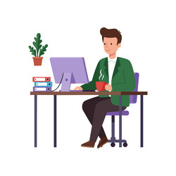 man working at office desk with computer vector image