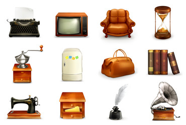 Retro objects 3d set vector