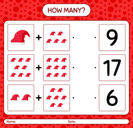How many counting game with santa hat worksheet vector