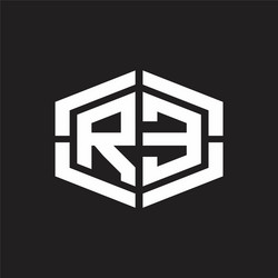 re logo monogram with hexagon shape and piece vector image