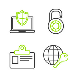 Set line globe key identification badge safe vector