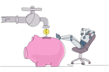 single continuous line drawing a robot sit relax vector image