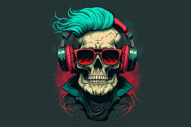 Vintage Skull with Headphones Vector Image