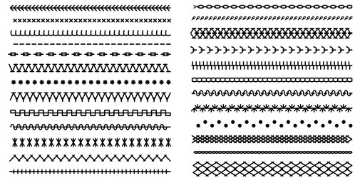 Different types of machine stitch brush pattern vector