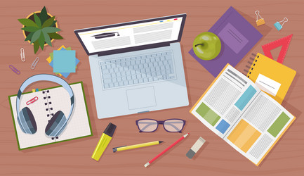 desk top view office desktop student e-learning vector image