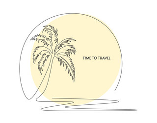 drawing palm tree one single continuous line vector image