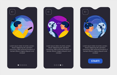 onboarding app screens with robotic artificial vector image
