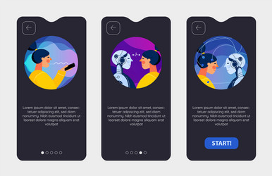 onboarding app screens with robotic artificial vector