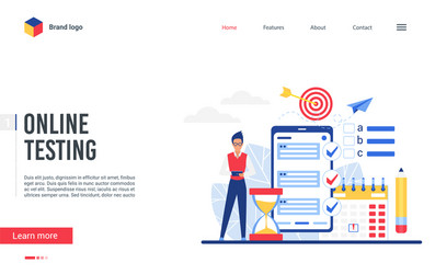 online testing platform landing page man using vector