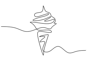continuous one line drawing of ice cream cone