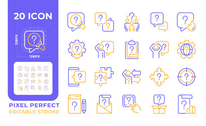 question mark related two color line icons set vector image