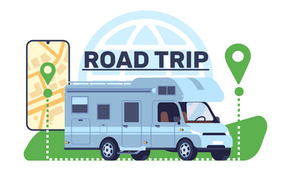 road trip in motor home around world mobile vector