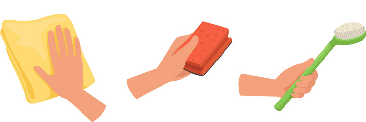 Hands with cleaning tools and cleanser rag Vector Image