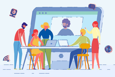 computer screen with man using web cam on meeting vector image