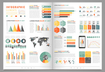 Infographic elements with world map and charts vector