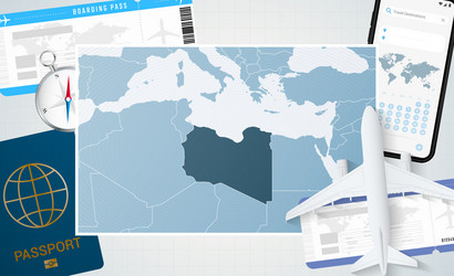 journey to libya with a map of background vector image