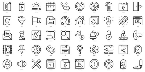 set of thin line user interface icons vector image