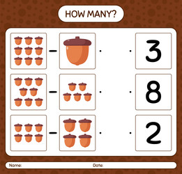 how many counting game with acorn worksheet vector image
