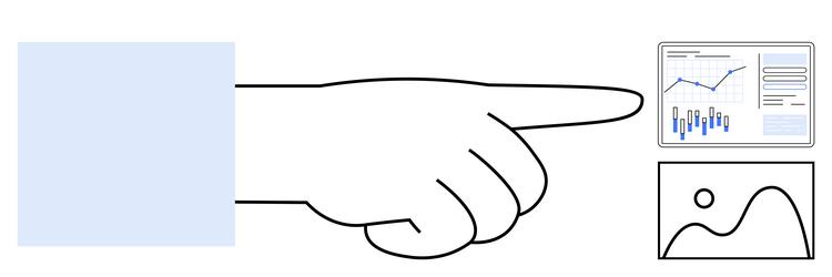 hand pointing at data charts with graphs and bar vector image