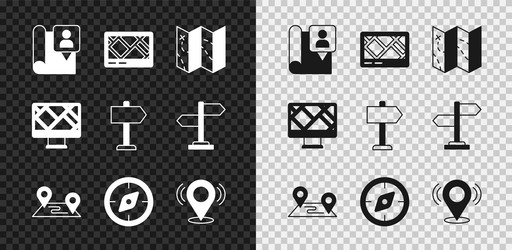 set folded map with location marker gps device vector image