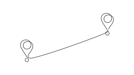 Continuous one line drawing of path and location vector