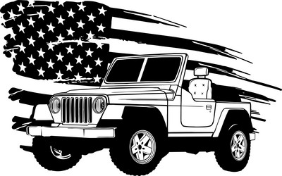 Military car with american flag Royalty Free Vector Image