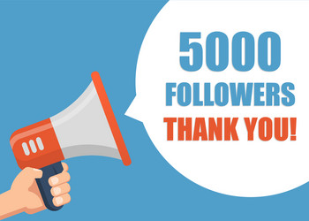 5000 followers thank you - hand holding megaphone vector