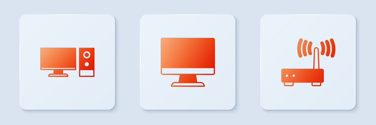 set computer monitor screen and router wi-fi vector image