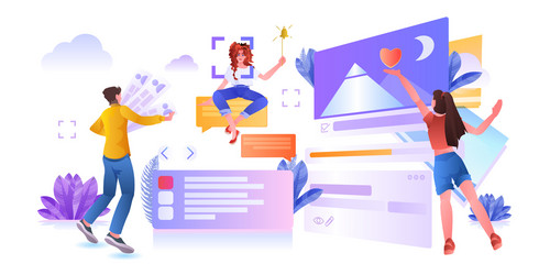 developers team creating website ui interface web vector image
