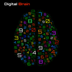 Digital brain with numbers artificial vector