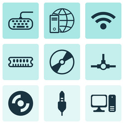 set of 9 computer hardware icons includes dynamic vector image