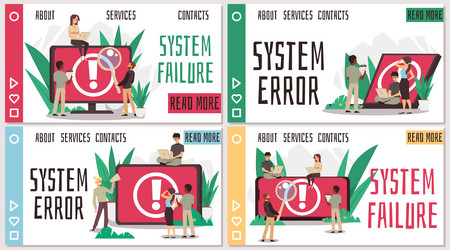 system crash and error warning website interfaces vector