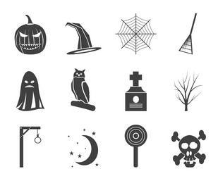 Witch halloween icons set on black Royalty Free Vector Image