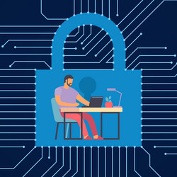 protected workflow man working at computer vector image