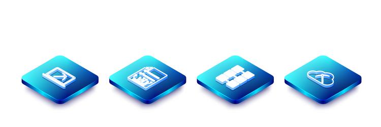 set isometric line mining with laptop and pickaxe vector image