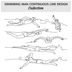 set of men swimming one continuous line vector