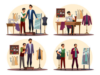 Tailor and customer at atelier shop scene set vector